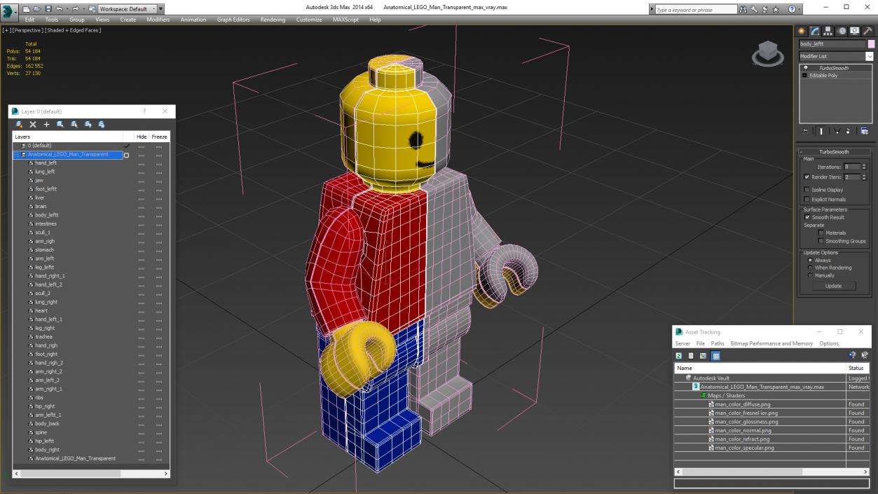 3D Anatomical LEGO Man Transparent