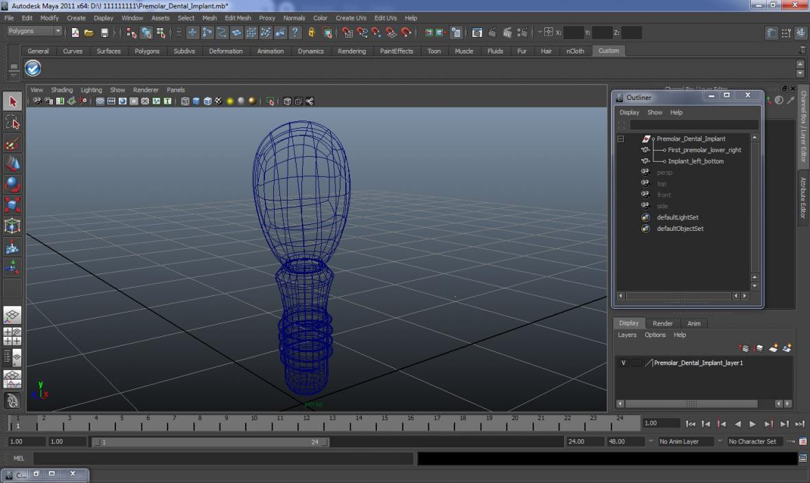 3D Premolar Dental Implant model