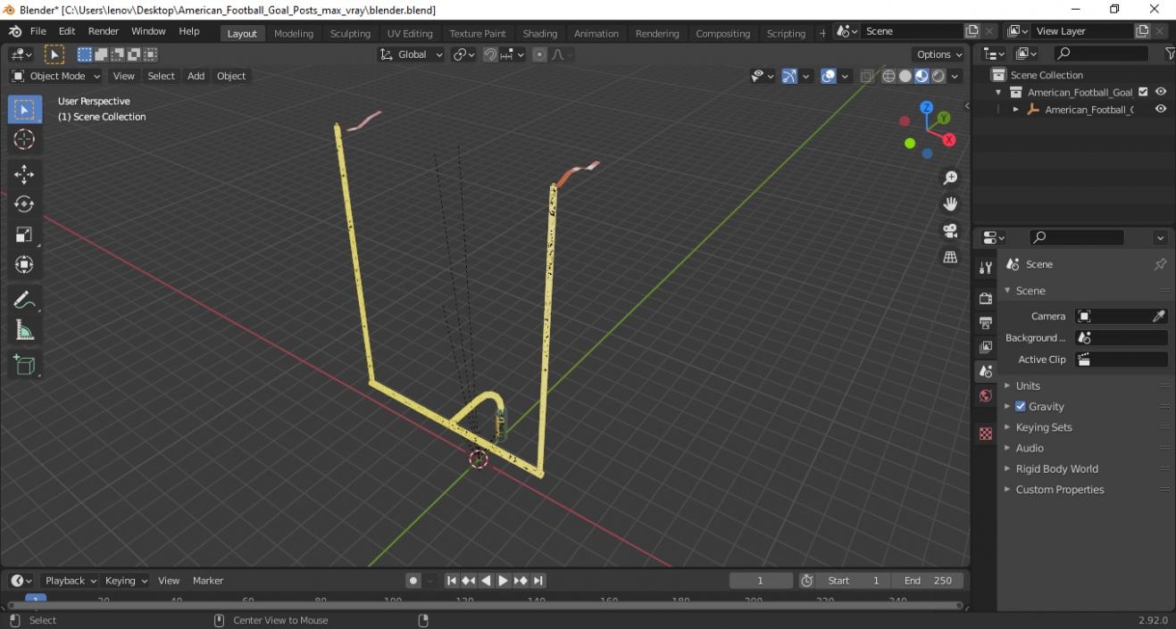 3D American Football Goal Posts model