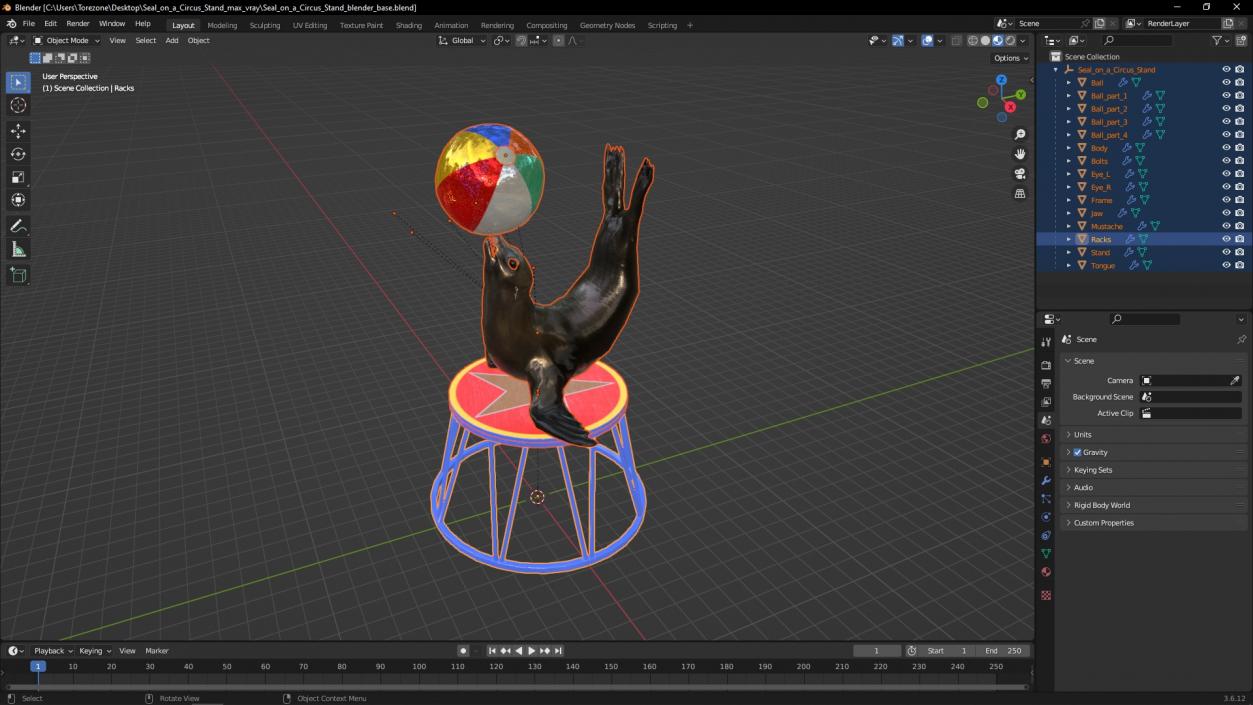 Seal on a Circus Stand 3D