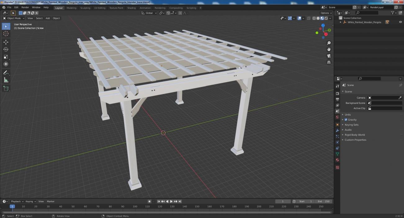 3D White Painted Wooden Pergola model