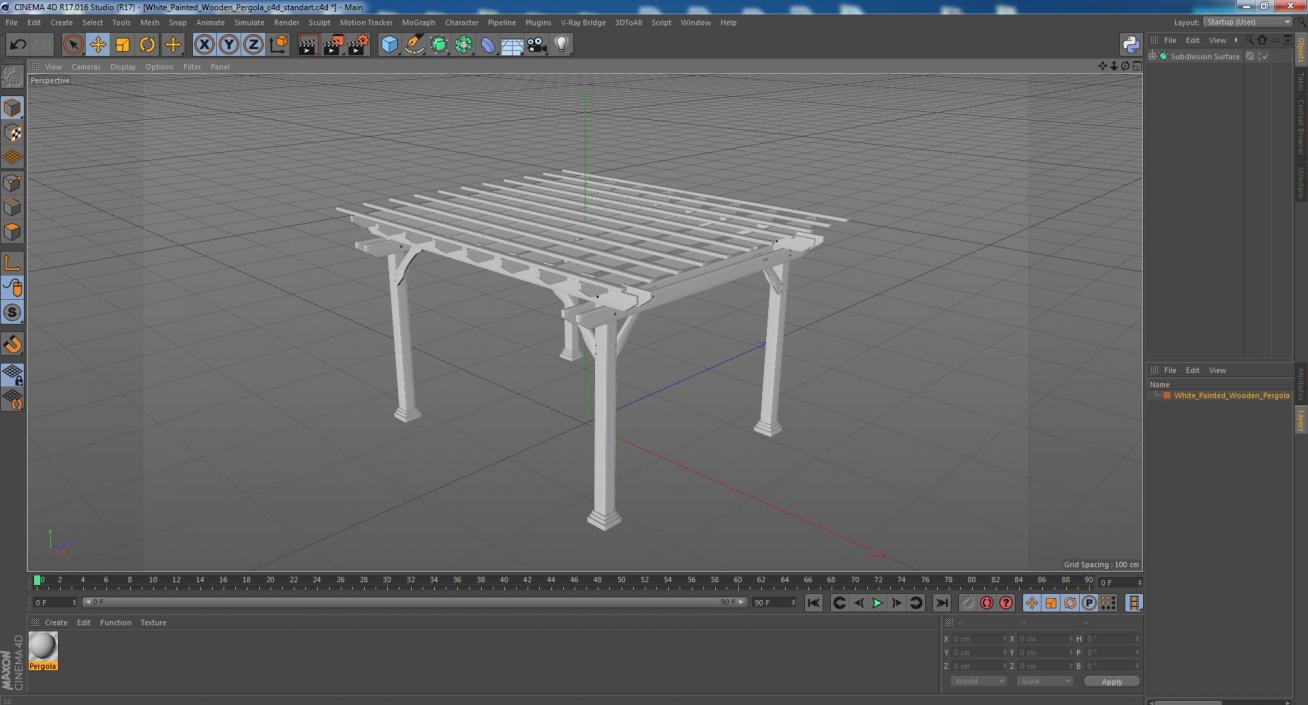 3D White Painted Wooden Pergola model