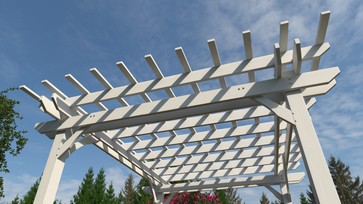 3D White Painted Wooden Pergola model