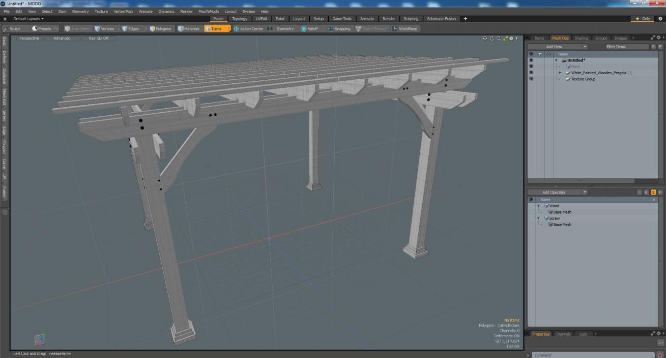 3D White Painted Wooden Pergola model