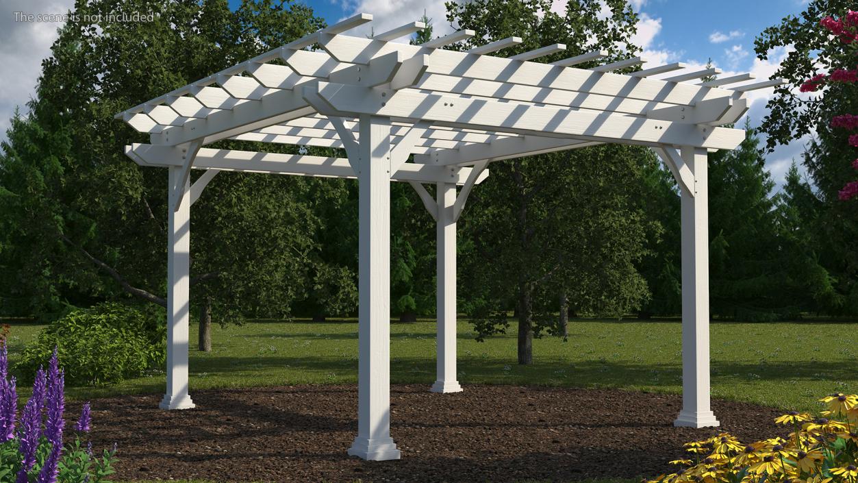 3D White Painted Wooden Pergola model