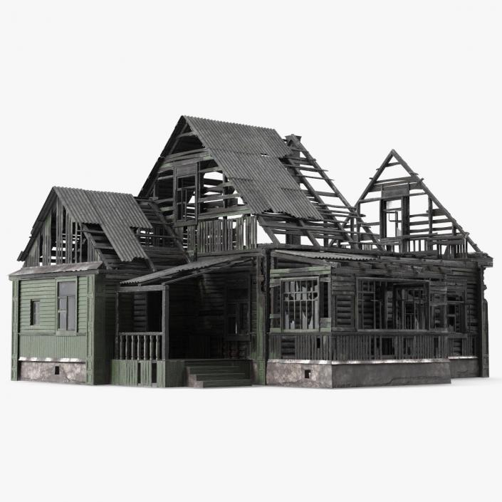 Burnt Wooden Down House Green 3D model