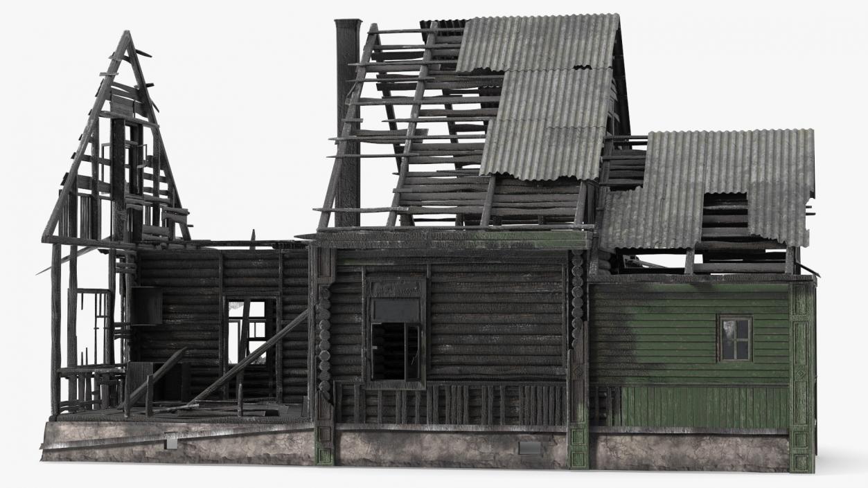 Burnt Wooden Down House Green 3D model