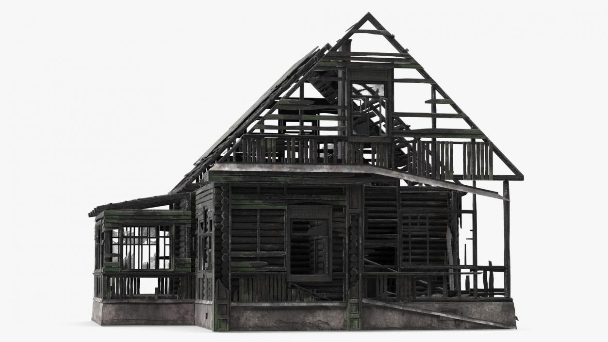 Burnt Wooden Down House Green 3D model