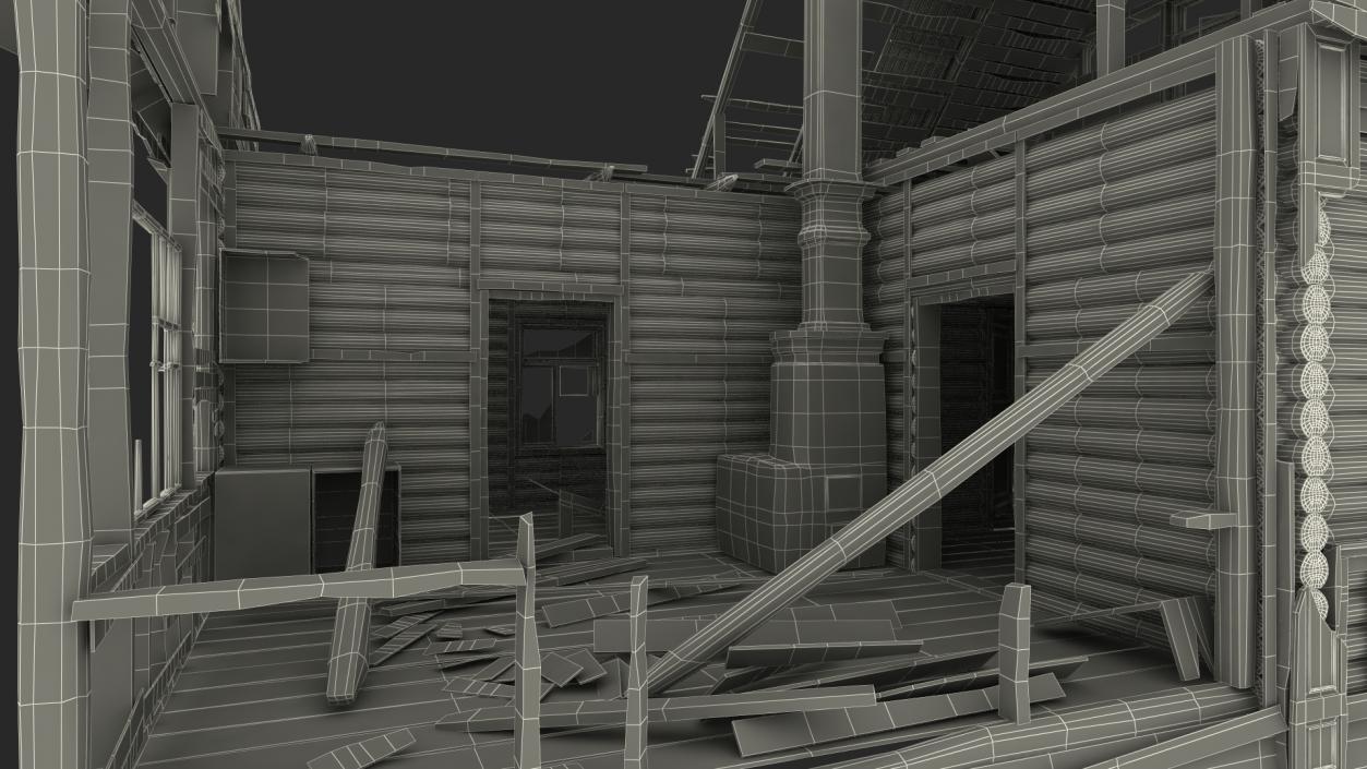 Burnt Wooden Down House Green 3D model