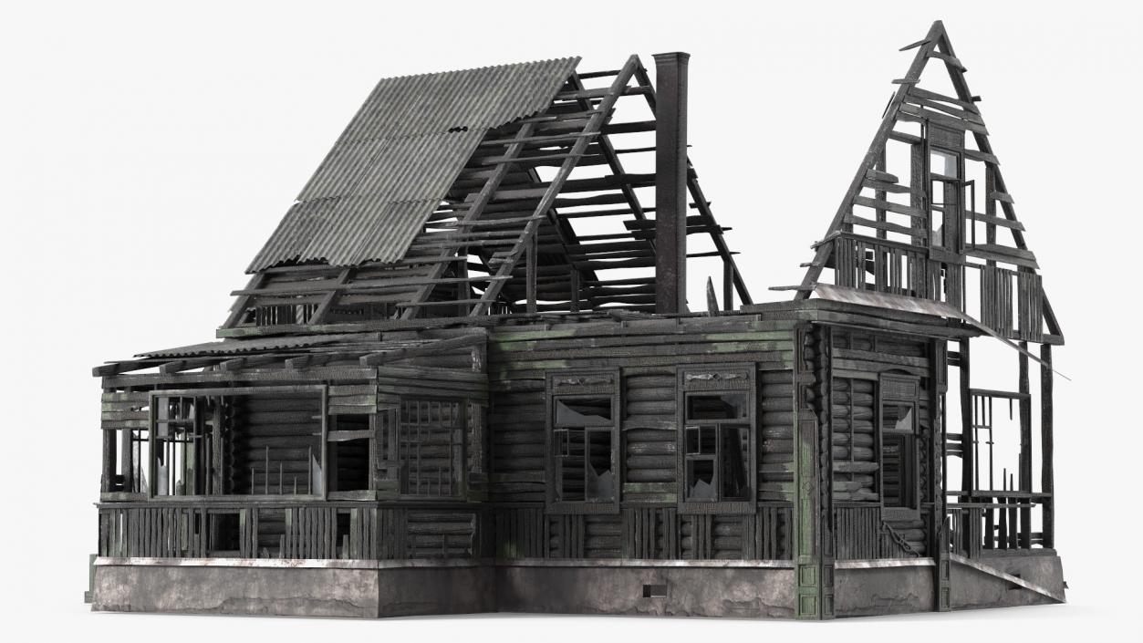 Burnt Wooden Down House Green 3D model