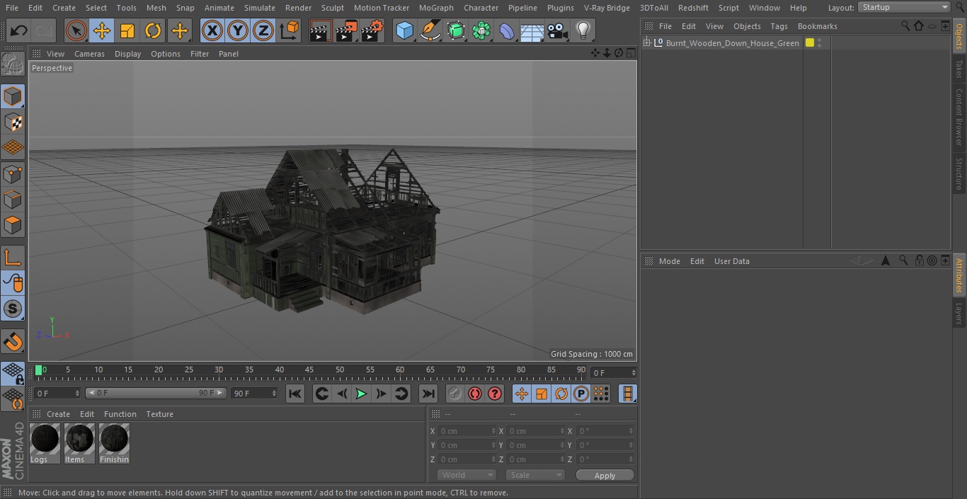 Burnt Wooden Down House Green 3D model