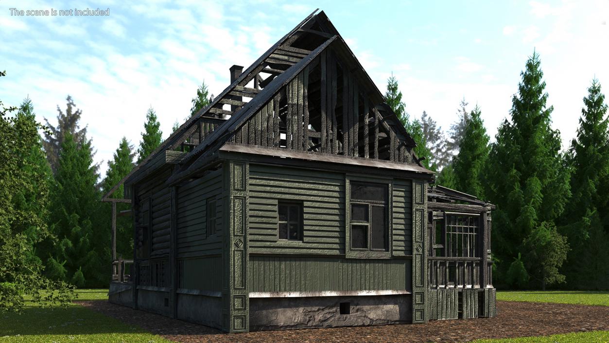 Burnt Wooden Down House Green 3D model