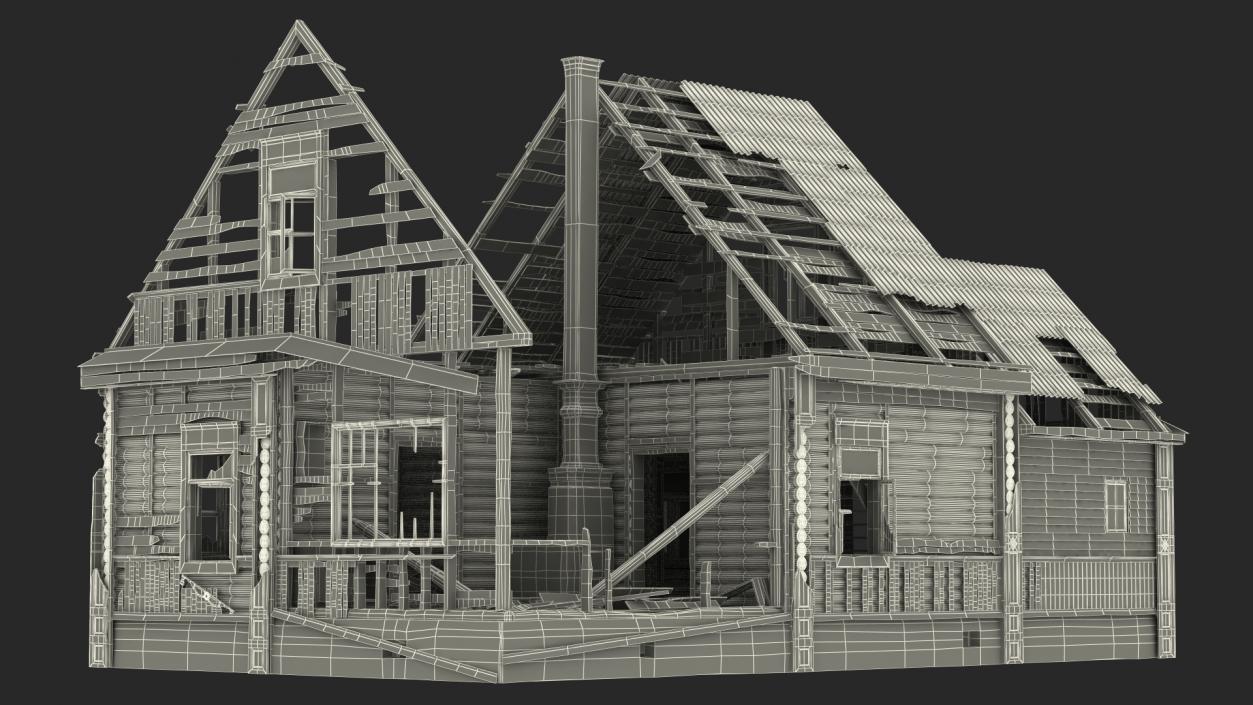 Burnt Wooden Down House Green 3D model