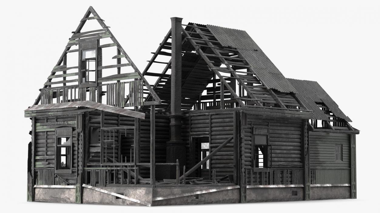 Burnt Wooden Down House Green 3D model