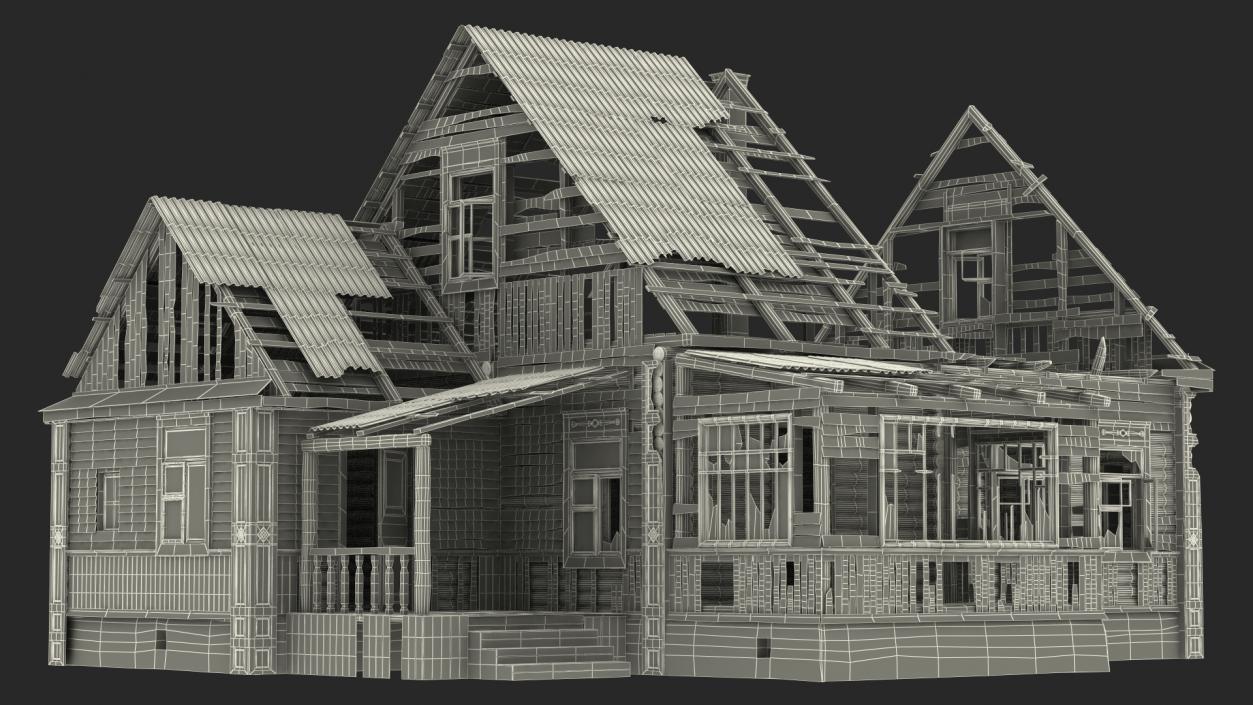 Burnt Wooden Down House Green 3D model