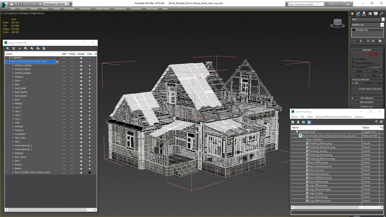 Burnt Wooden Down House Green 3D model