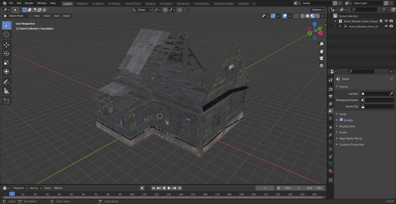 Burnt Wooden Down House Green 3D model