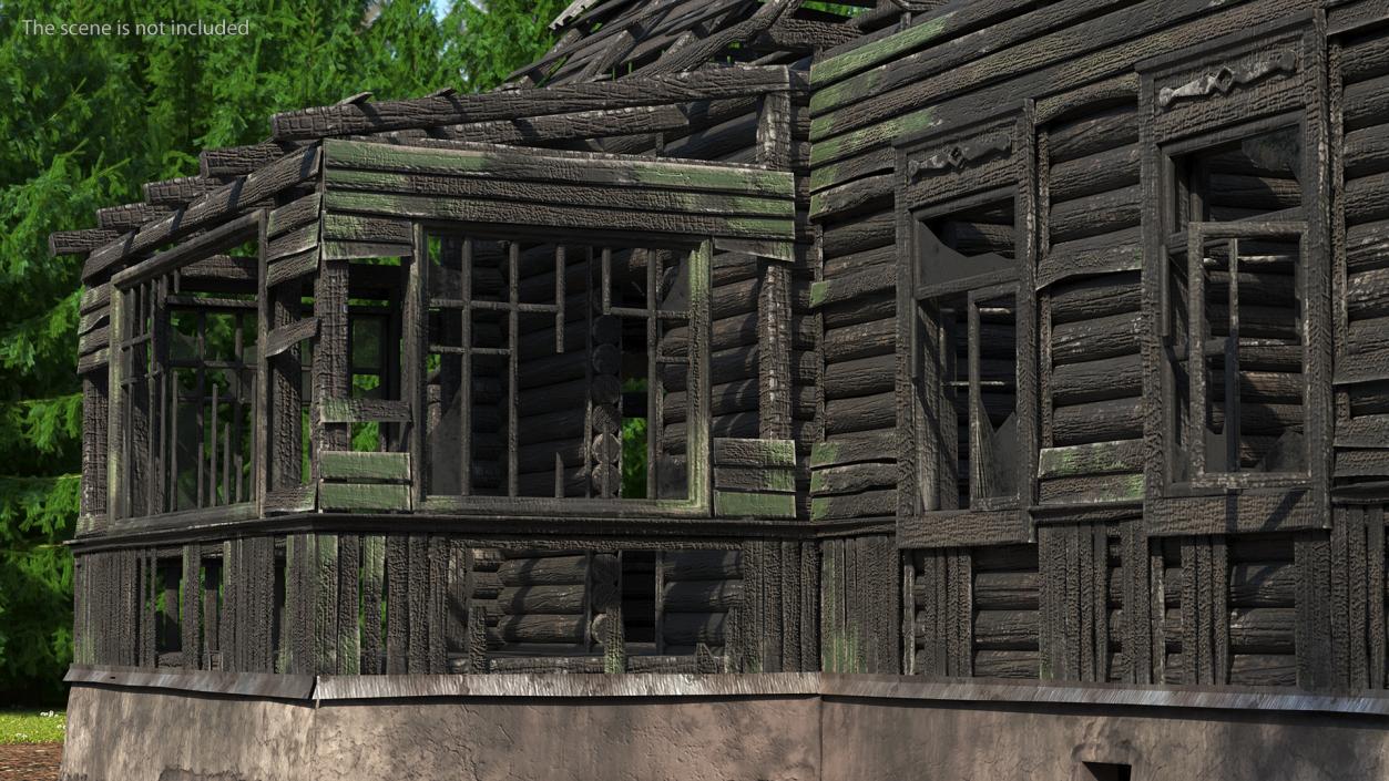 Burnt Wooden Down House Green 3D model