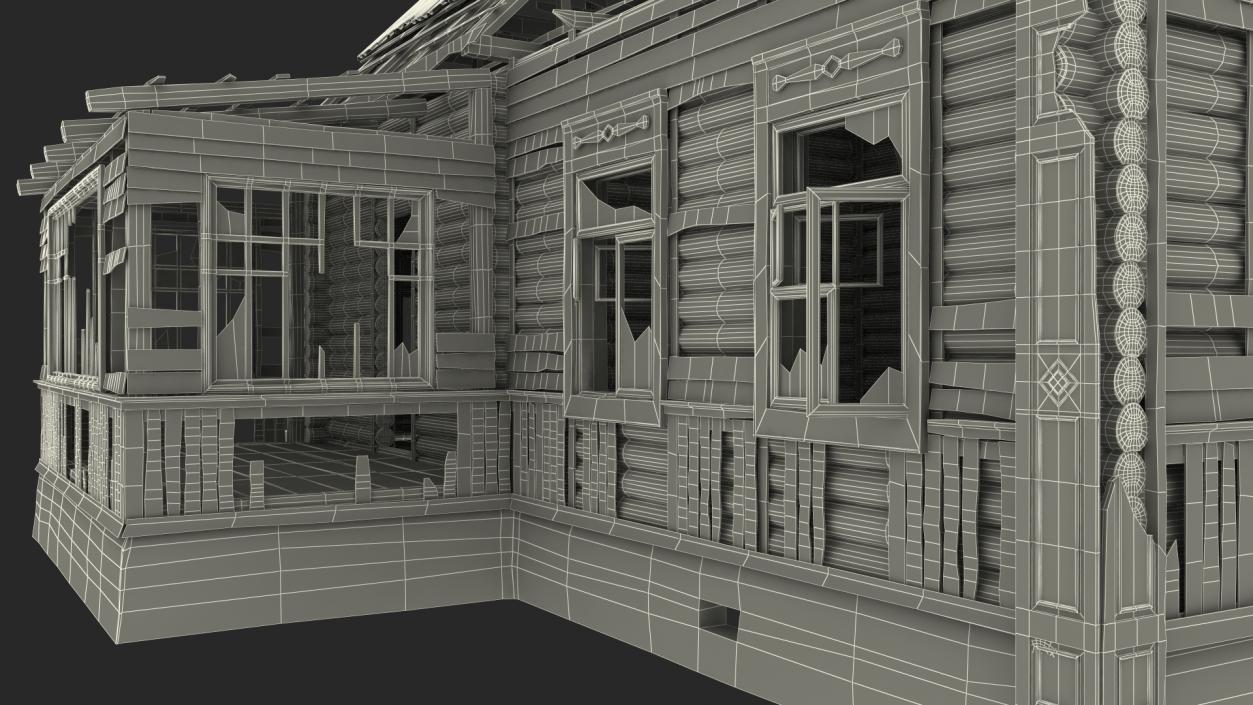 Burnt Wooden Down House Green 3D model