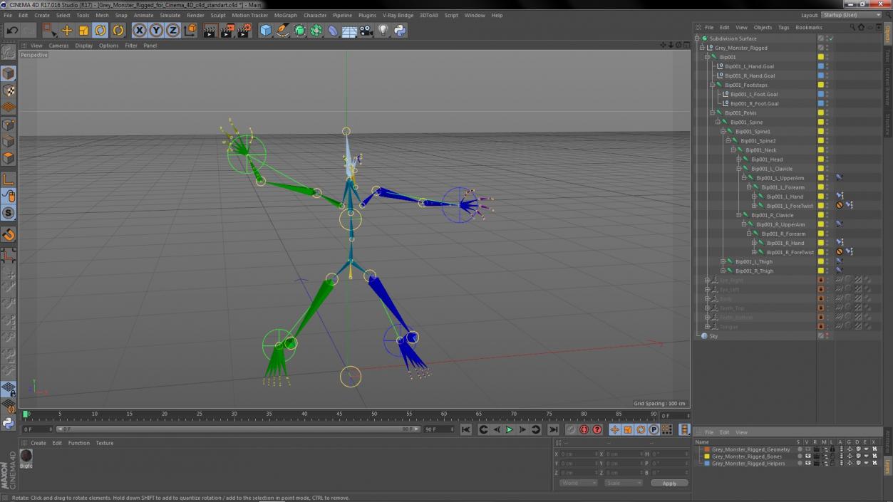 3D Grey Monster Rigged for Cinema 4D model