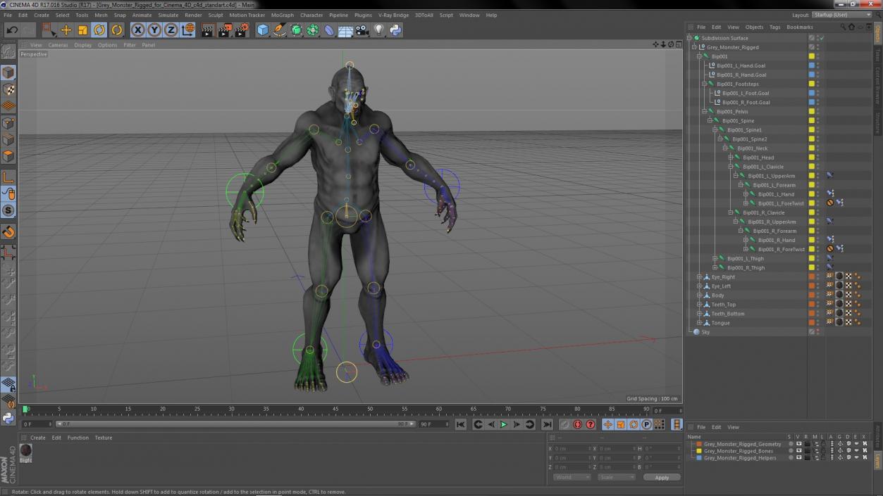 3D Grey Monster Rigged for Cinema 4D model