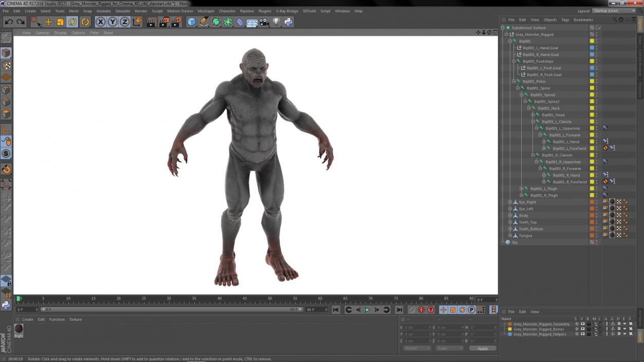 3D Grey Monster Rigged for Cinema 4D model