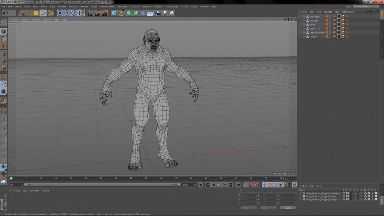 3D Grey Monster Rigged for Cinema 4D model