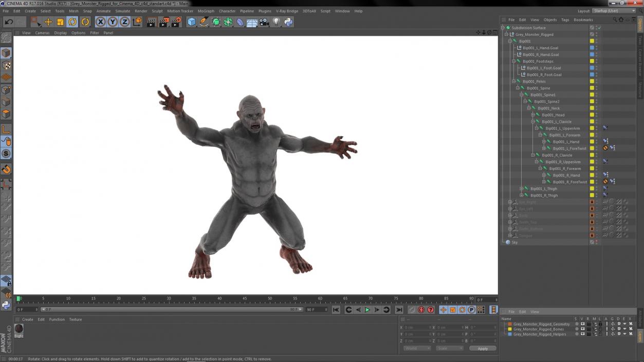 3D Grey Monster Rigged for Cinema 4D model