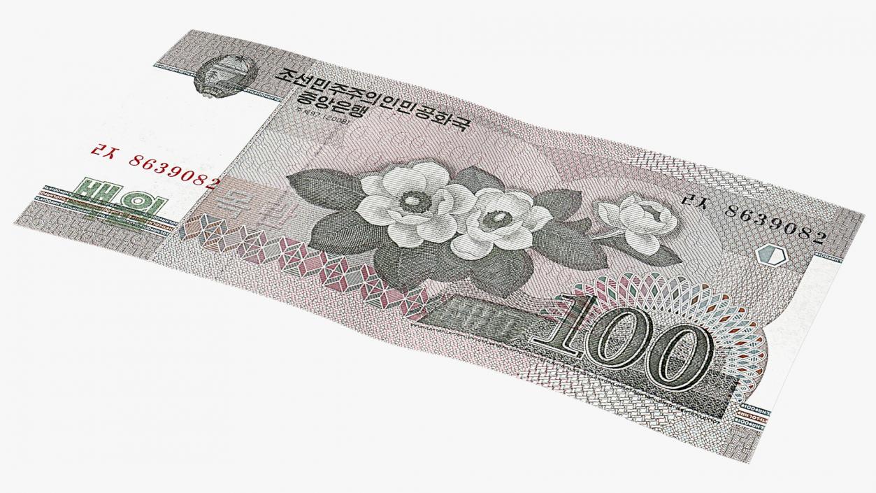 3D North Korea 100 Won Banknote model