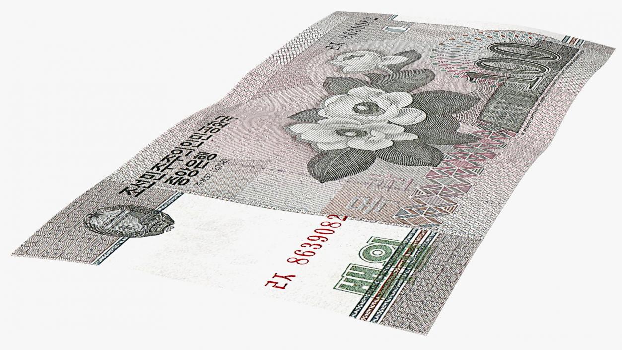 3D North Korea 100 Won Banknote model