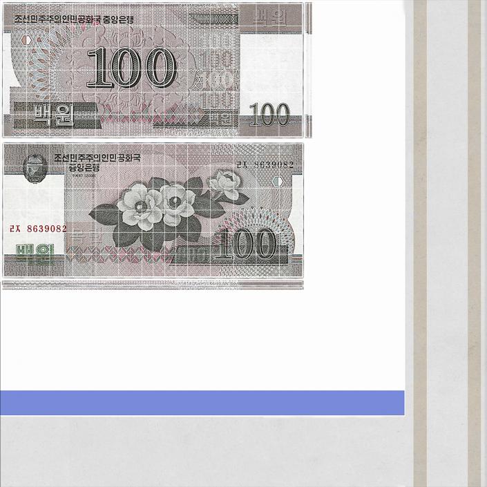 3D North Korea 100 Won Banknote model