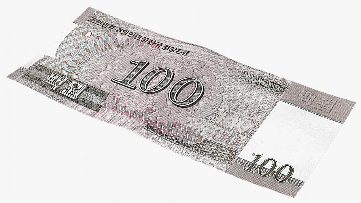 3D North Korea 100 Won Banknote model