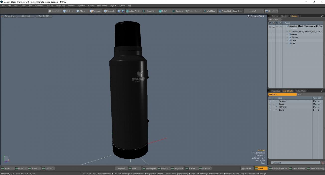 3D model Stanley Black Thermos with Turned Handle