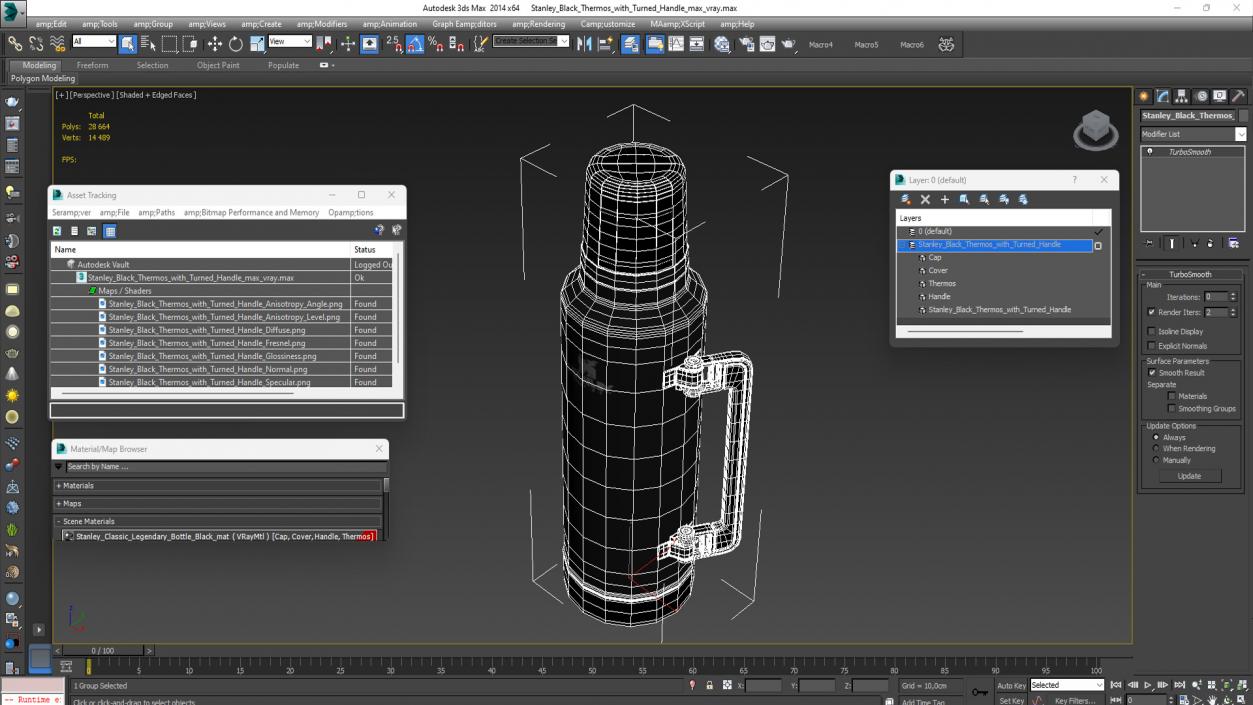 3D model Stanley Black Thermos with Turned Handle