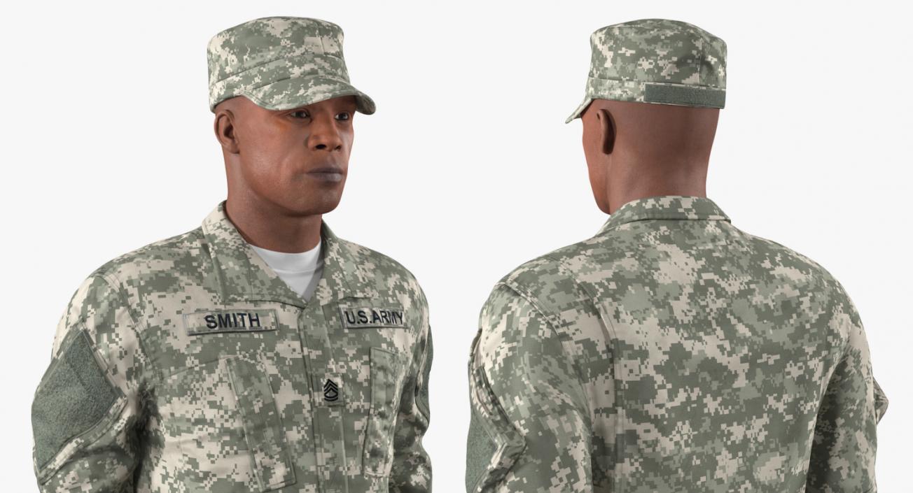 African American US Soldier Standing at Attention ACU Fur 3D