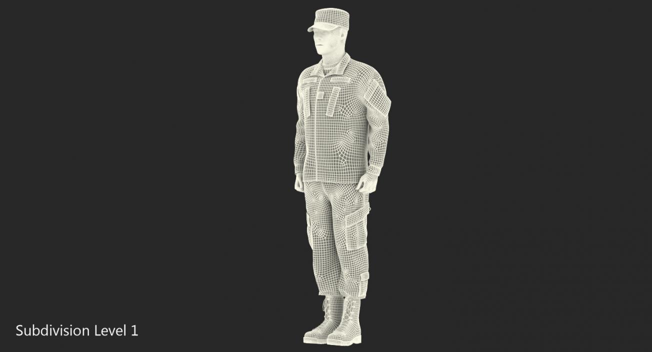 African American US Soldier Standing at Attention ACU Fur 3D