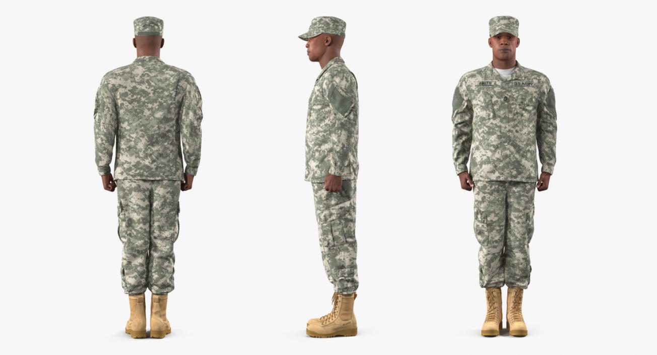 African American US Soldier Standing at Attention ACU Fur 3D