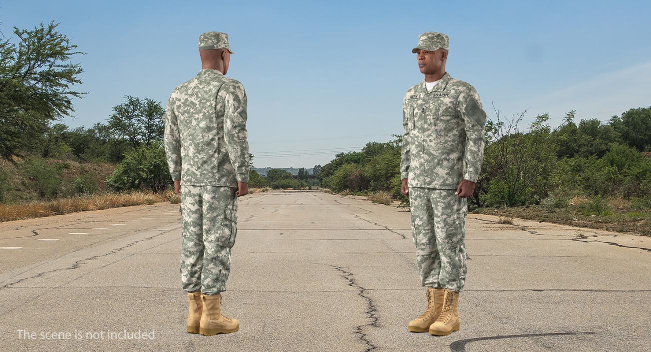 African American US Soldier Standing at Attention ACU Fur 3D