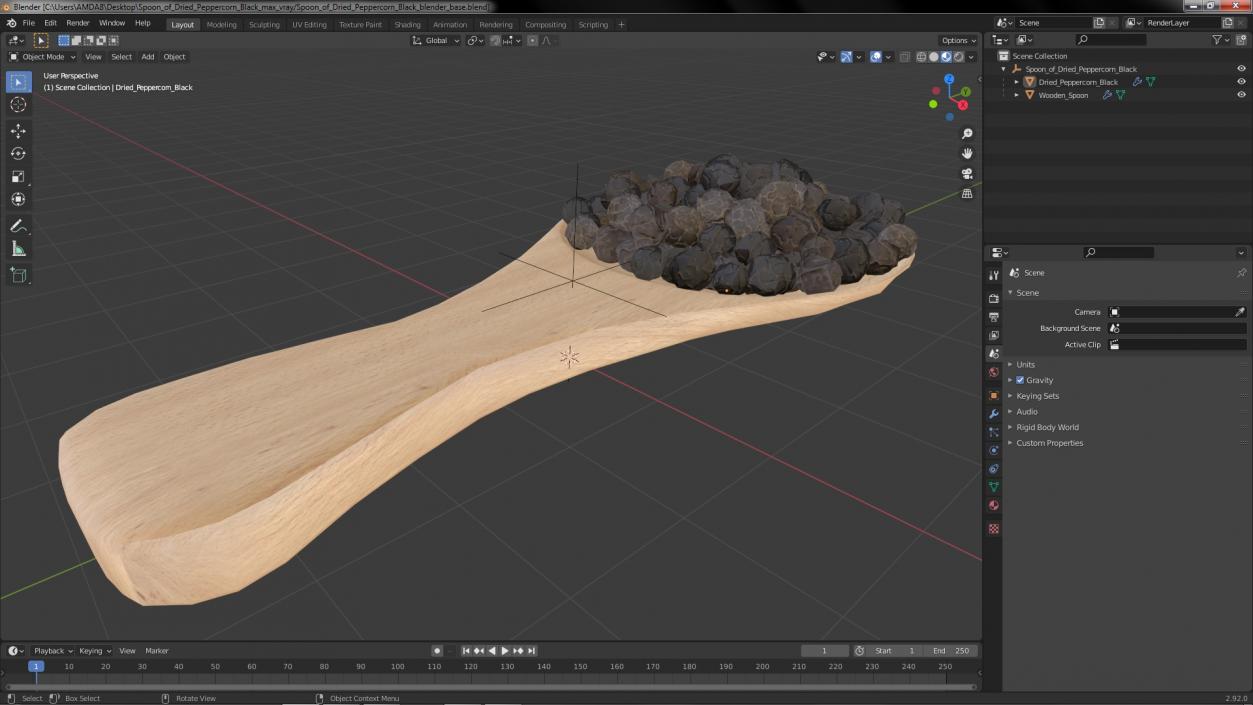 3D Spoon of Dried Peppercorn Black 2 model