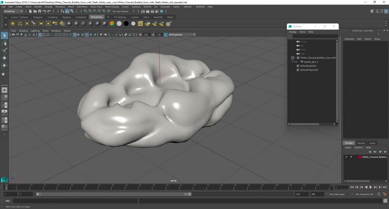 3D model White Chewed Bubble Gum with Teeth Marks