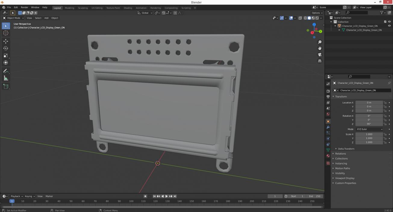 3D model Character LCD Display Green ON