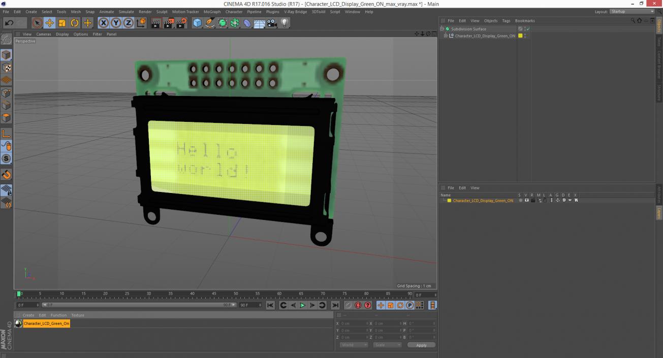 3D model Character LCD Display Green ON