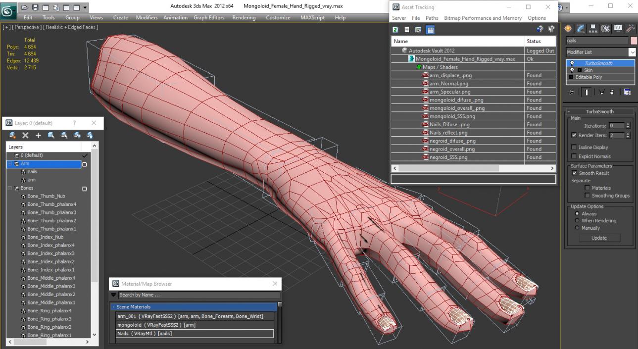 Asian/ Americas Female Hand Rigged 3D model