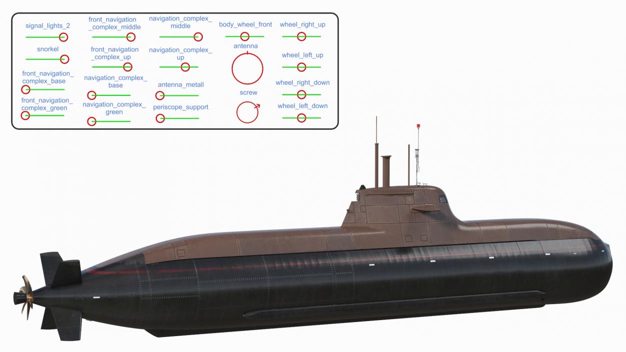 Compact Submarine HDW Class 212A Wet Rigged for Maya 3D