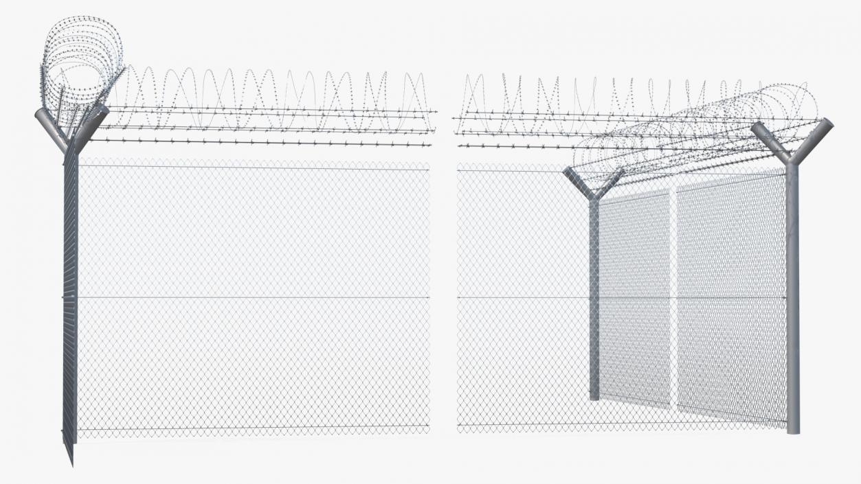 Barbed Razor Wire Mesh Fence Sections 3D