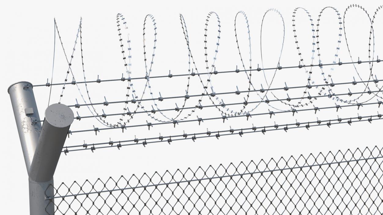 Barbed Razor Wire Mesh Fence Sections 3D