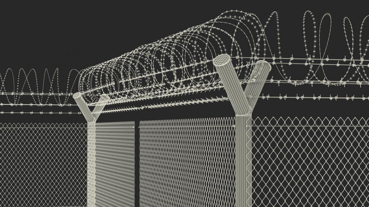 Barbed Razor Wire Mesh Fence Sections 3D