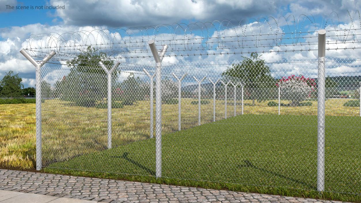 Barbed Razor Wire Mesh Fence Sections 3D