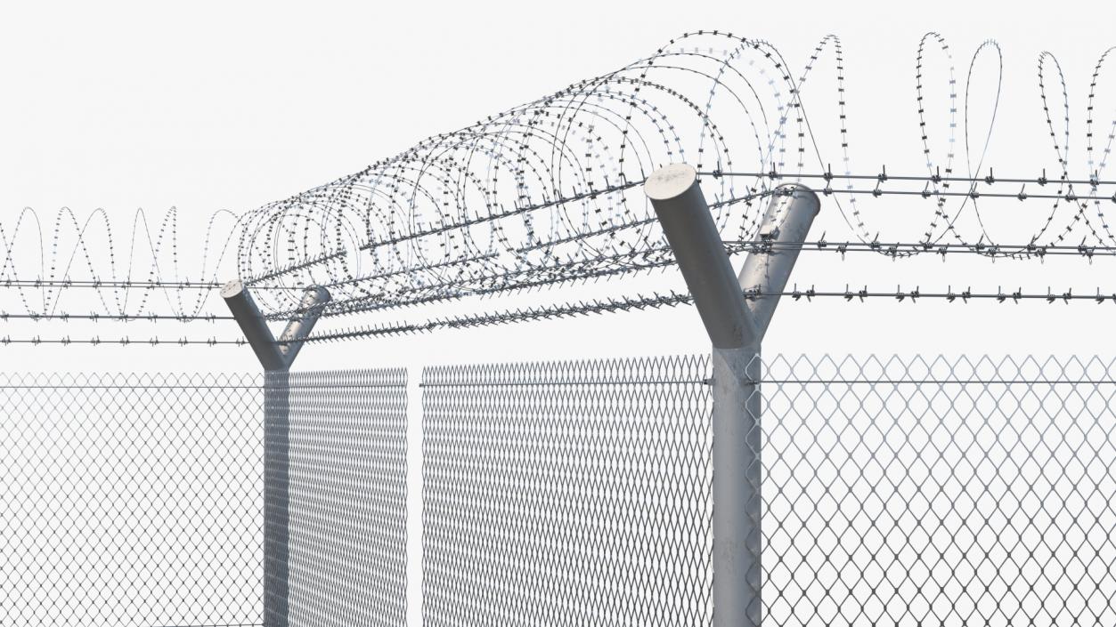 Barbed Razor Wire Mesh Fence Sections 3D