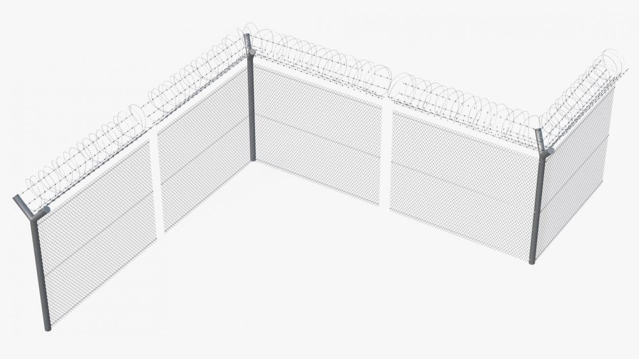 Barbed Razor Wire Mesh Fence Sections 3D